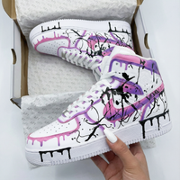 Custom AF 1s Shoes with Drip Paint Design Baby Pink and Purple