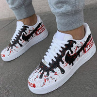 Custom AF 1s Shoes with Dripping Paint Pattern Black Red