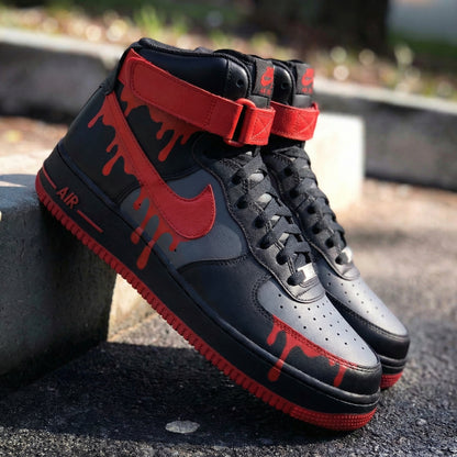 Custom AF 1s Shoes with Dripping Pattern in Black and Red