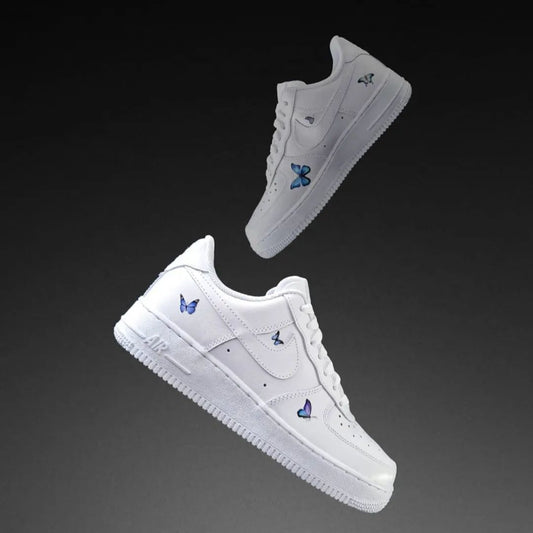 Custom AF 1s Shoes with Elegant Blue Purple Butterfly Design