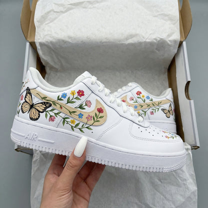 Custom AF 1s Shoes with Floral and Butterfly Design