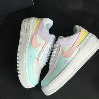 Custom AF 1s Shoes with Floral Pattern Baby Pink and Baby Blue