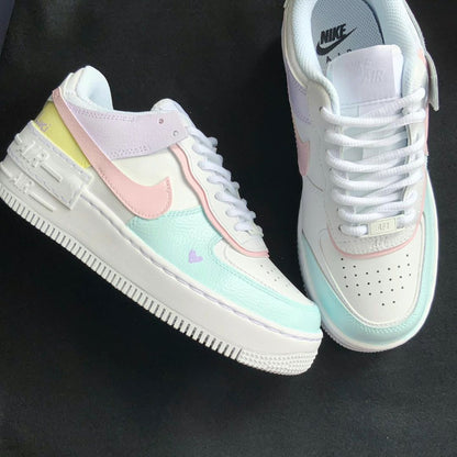 Custom AF 1s Shoes with Floral Pattern Baby Pink and Baby Blue