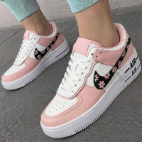 Custom AF 1s Shoes with Flower Pattern Baby Pink and White