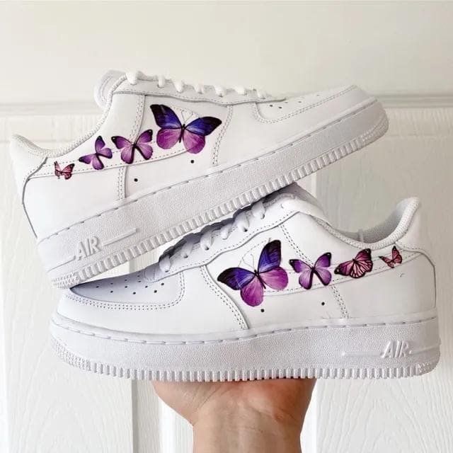 Custom AF 1s Shoes with Gentle Pastel Butterflies Purple Pink