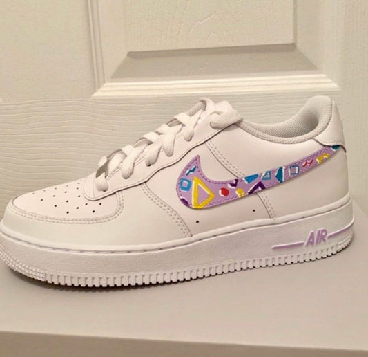 Custom AF 1s Shoes with Geometric Pattern Purple Color