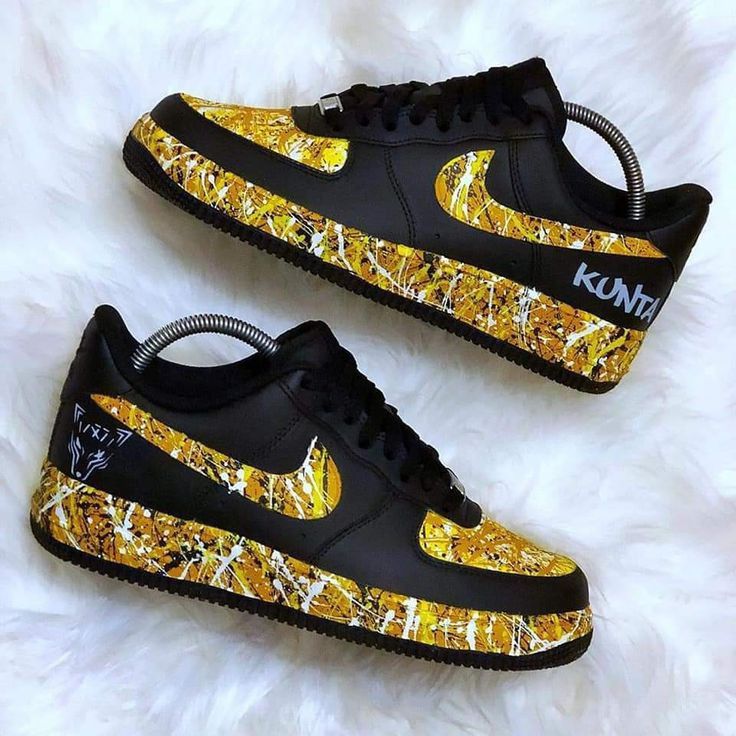 Custom AF 1s Shoes with Gold Splatter Pattern Black Color