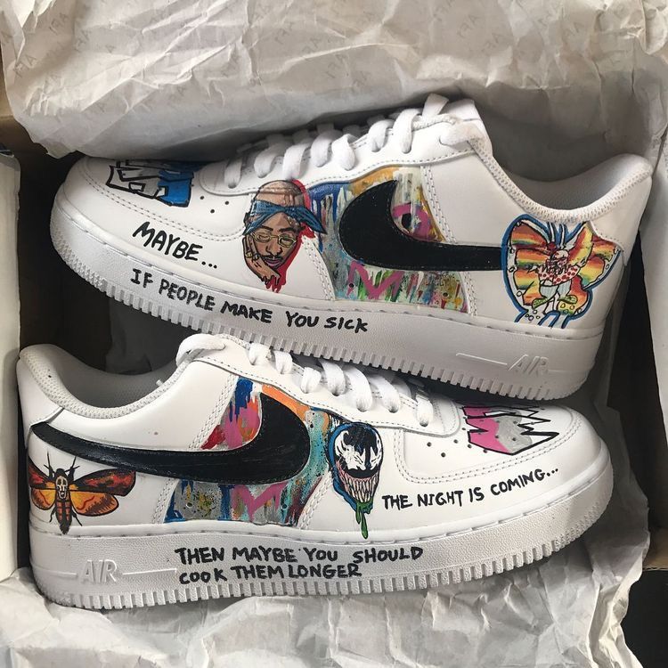 Custom AF 1s Shoes with Graffiti and Butterfly Patterns Multicolor