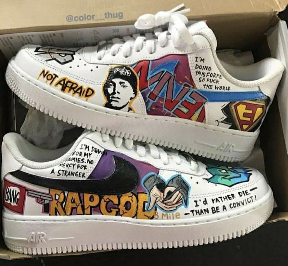 Custom AF 1s Shoes with Graffiti and Rap - themed Patterns in Multicolor