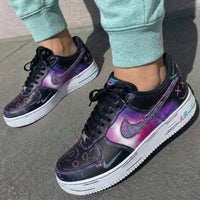 Custom AF 1s Shoes with Graffiti Design Black Purple Pink