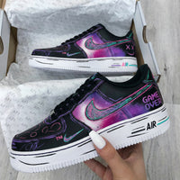 Custom AF 1s Shoes with Graffiti Design Black Purple Pink