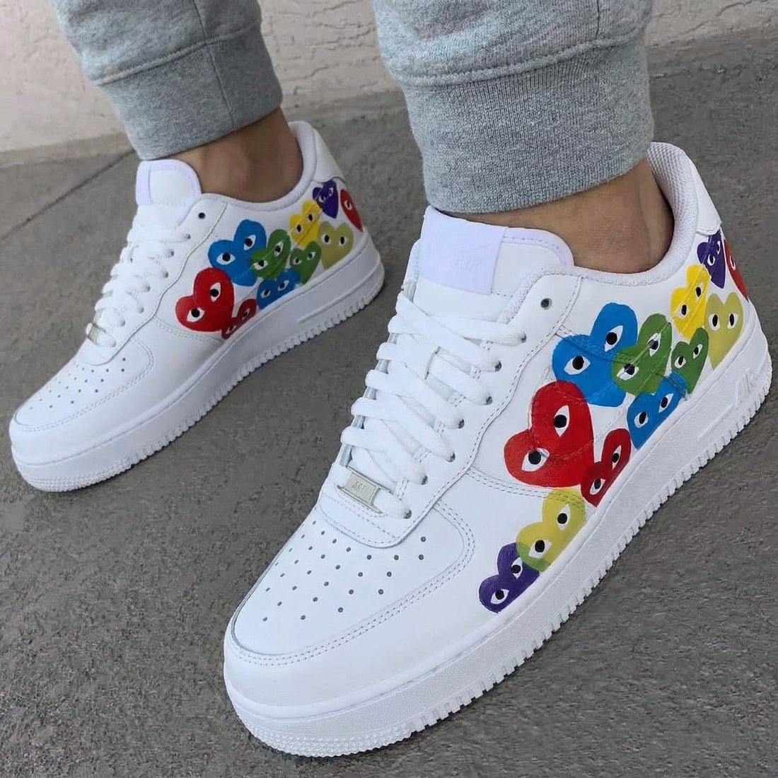 Custom AF 1s Shoes with Heart Shapes and Multicolor