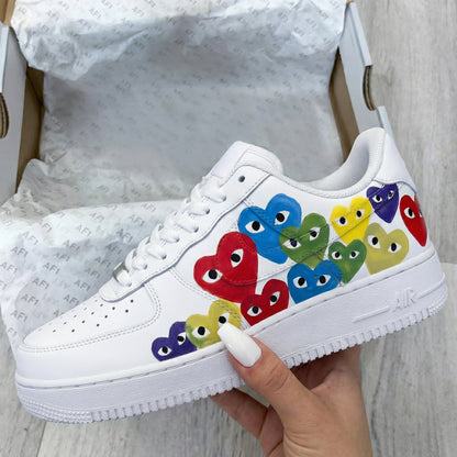 Custom AF 1s Shoes with Heart Shapes and Multicolor