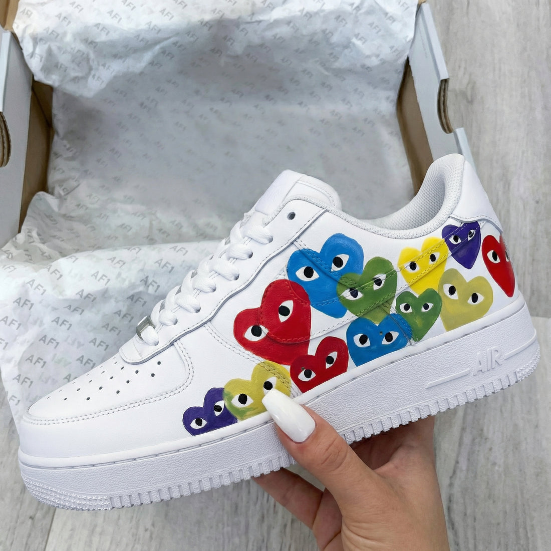 Custom AF 1s Shoes with Heart Shapes and Multicolor