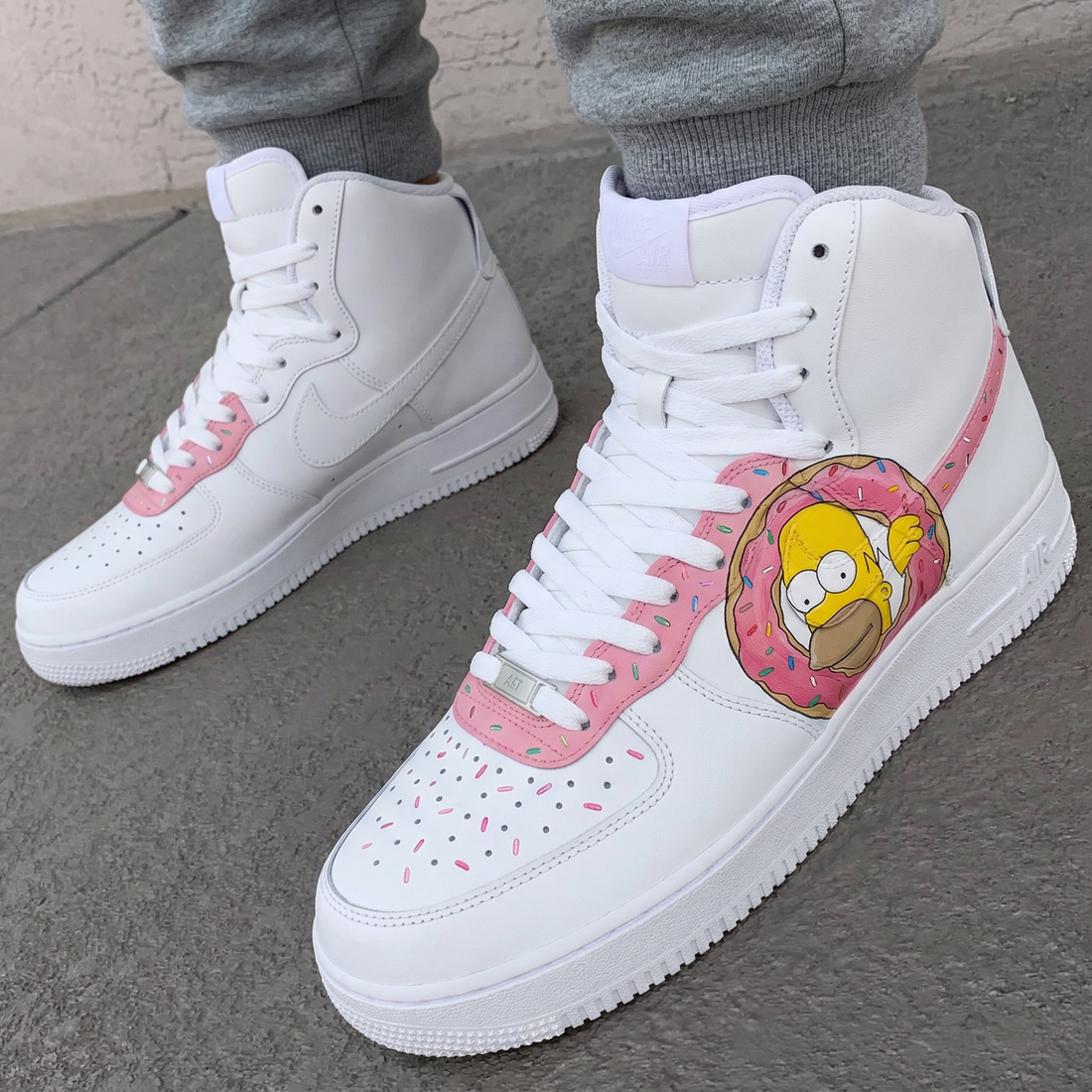 Custom AF 1s Shoes With Homer Simpson Donut Baby Pink White