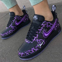 Custom AF 1s Shoes with Lightning Pattern Black and Purple