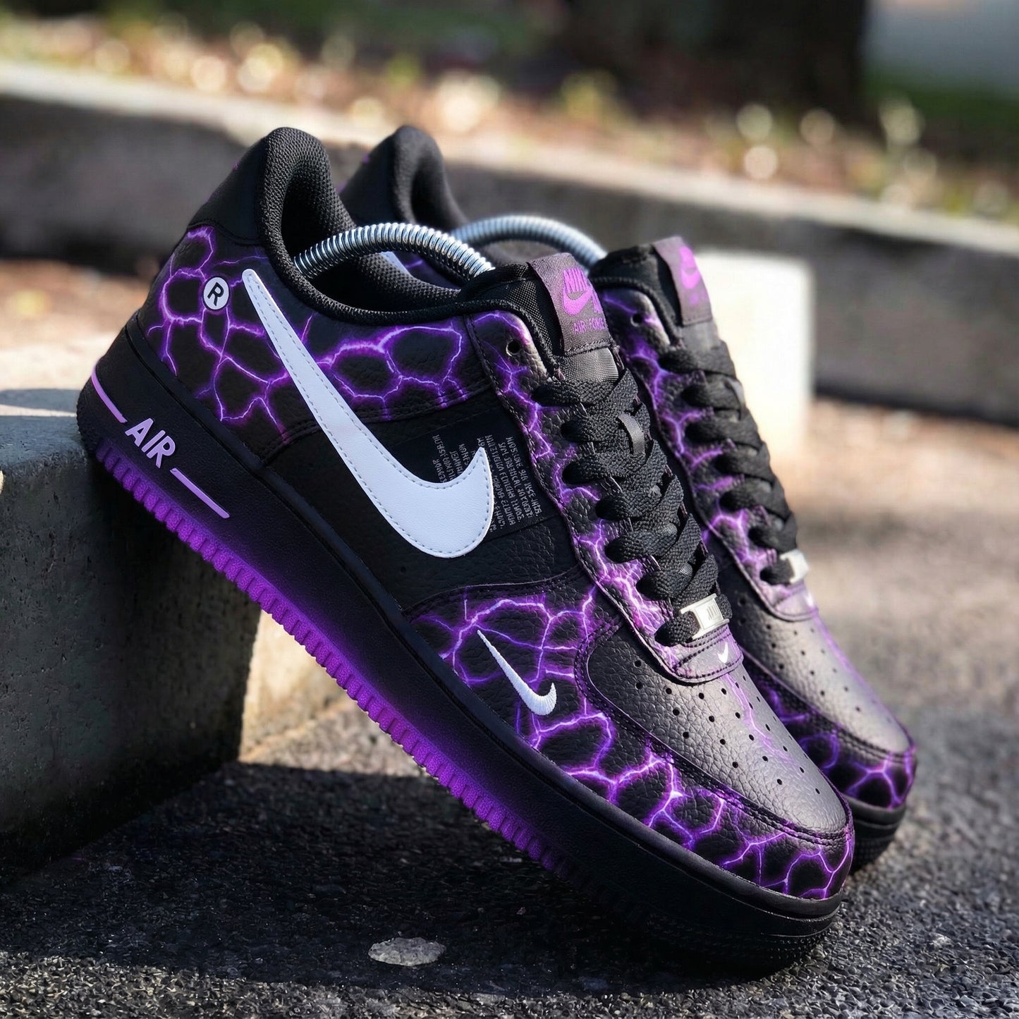 Custom AF 1s Shoes with Lightning Pattern Black Purple