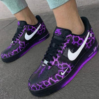 Custom AF 1s Shoes with Lightning Pattern Black Purple