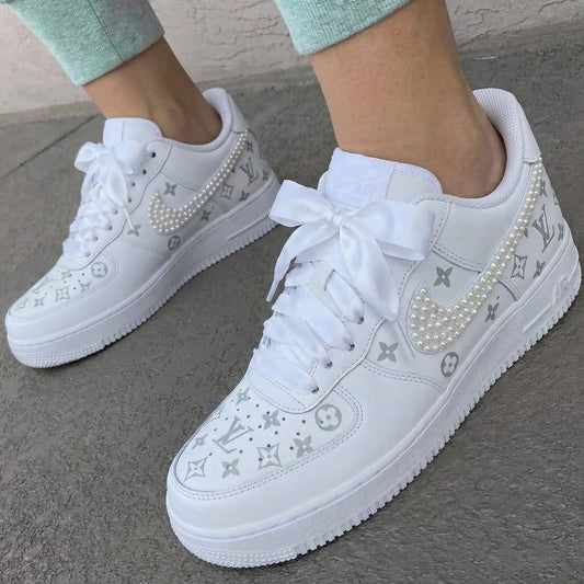 Custom AF 1s Shoes with LV and Pearls