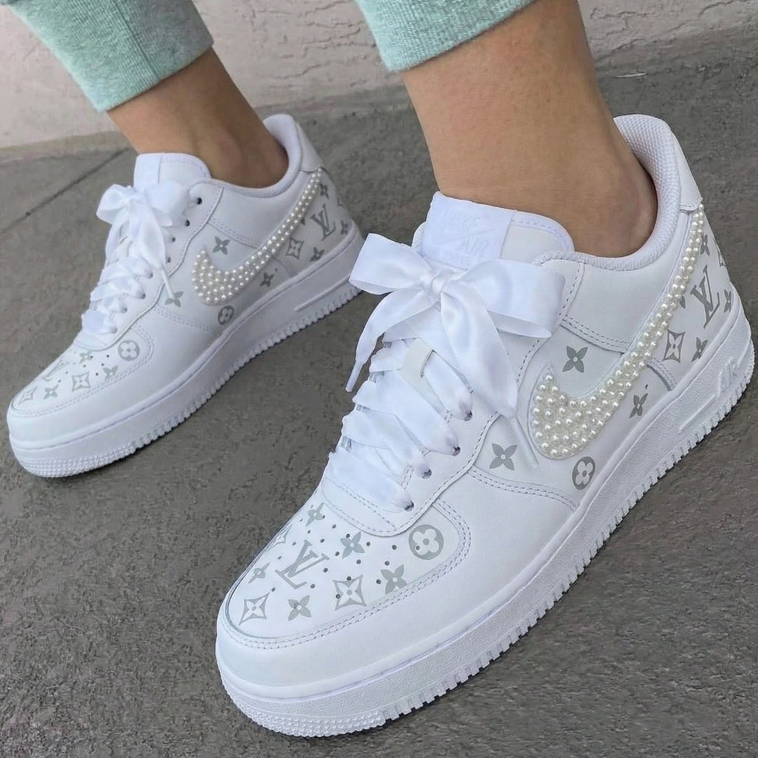 Custom AF 1s Shoes with LV and Pearls