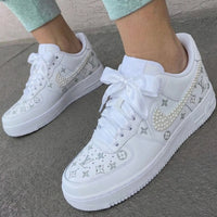 Custom AF 1s Shoes with LV and Pearls