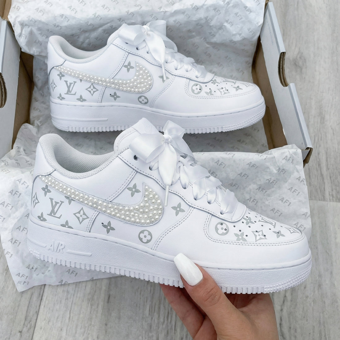 Custom AF 1s Shoes with LV and Pearls