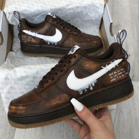 Custom AF 1s Shoes with Melting Swoosh Design Brown White