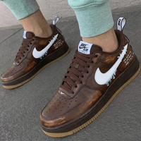 Custom AF 1s Shoes with Melting Swoosh Design Brown White