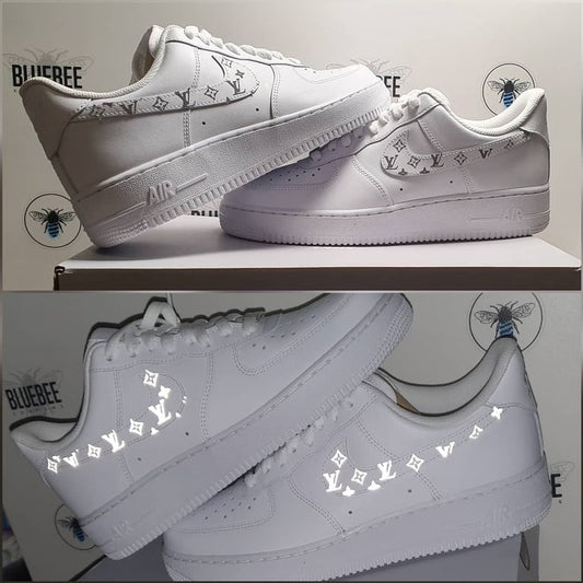 Custom AF 1s Shoes with Minimalist LV Logo White