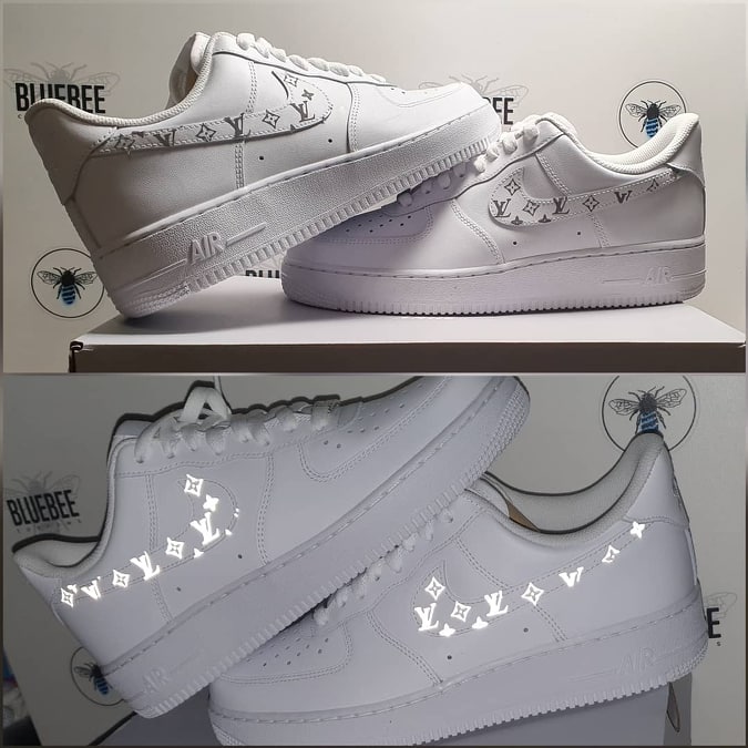 Custom AF 1s Shoes with Minimalist LV Logo White