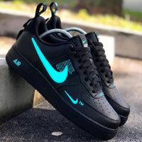 Custom AF 1s Shoes with Neon Teal Accents Black