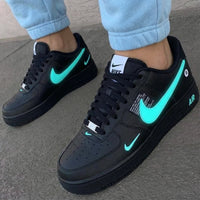 Custom AF 1s Shoes with Neon Teal Accents Black