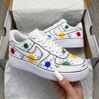 Custom AF 1s Shoes with Paint Splatter Design in Red Green Blue Yellow