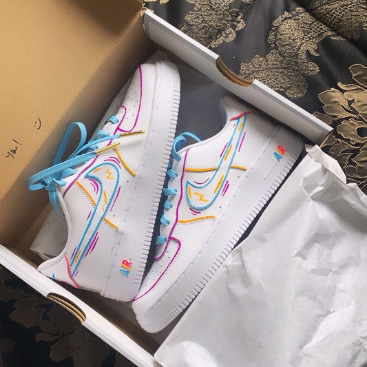 Custom AF 1s Shoes with Playful Pastel Lines Light Blue Sunny Yellow