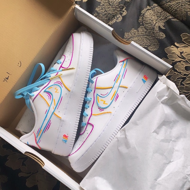 Custom AF 1s Shoes with Playful Pastel Lines Light Blue Sunny Yellow