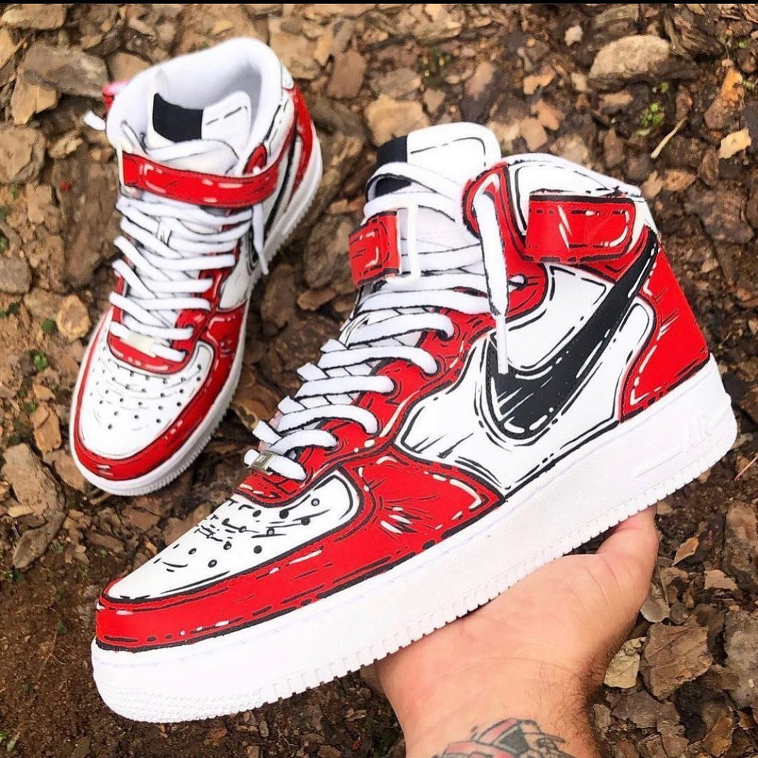 Custom AF 1s Shoes with Playful Red and White Pattern