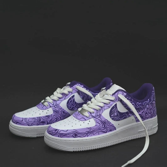 Custom AF 1s Shoes with Purple Marbling Pattern and White