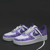 Custom AF 1s Shoes with Purple Marbling Pattern and White