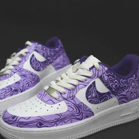 Custom AF 1s Shoes with Purple Marbling Pattern and White