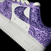 Custom AF 1s Shoes with Purple Marbling Pattern and White