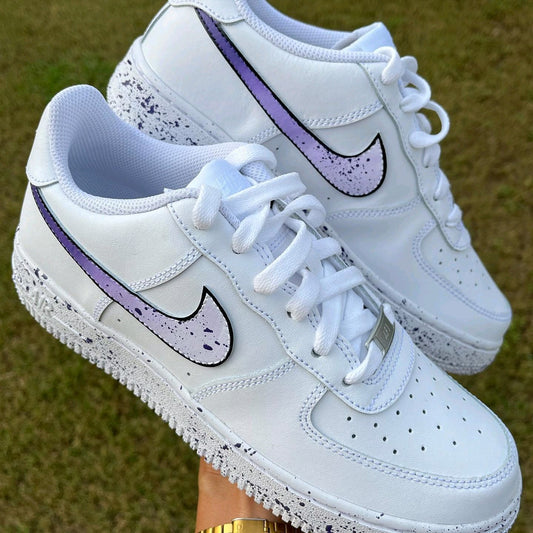 Custom AF 1s Shoes with Purple Splatter Design Purple Color