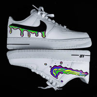 Custom AF 1s Shoes with Rainbow Drip Pattern Black Color