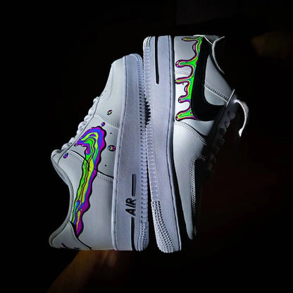 Custom AF 1s Shoes with Rainbow Drip Pattern Black Color