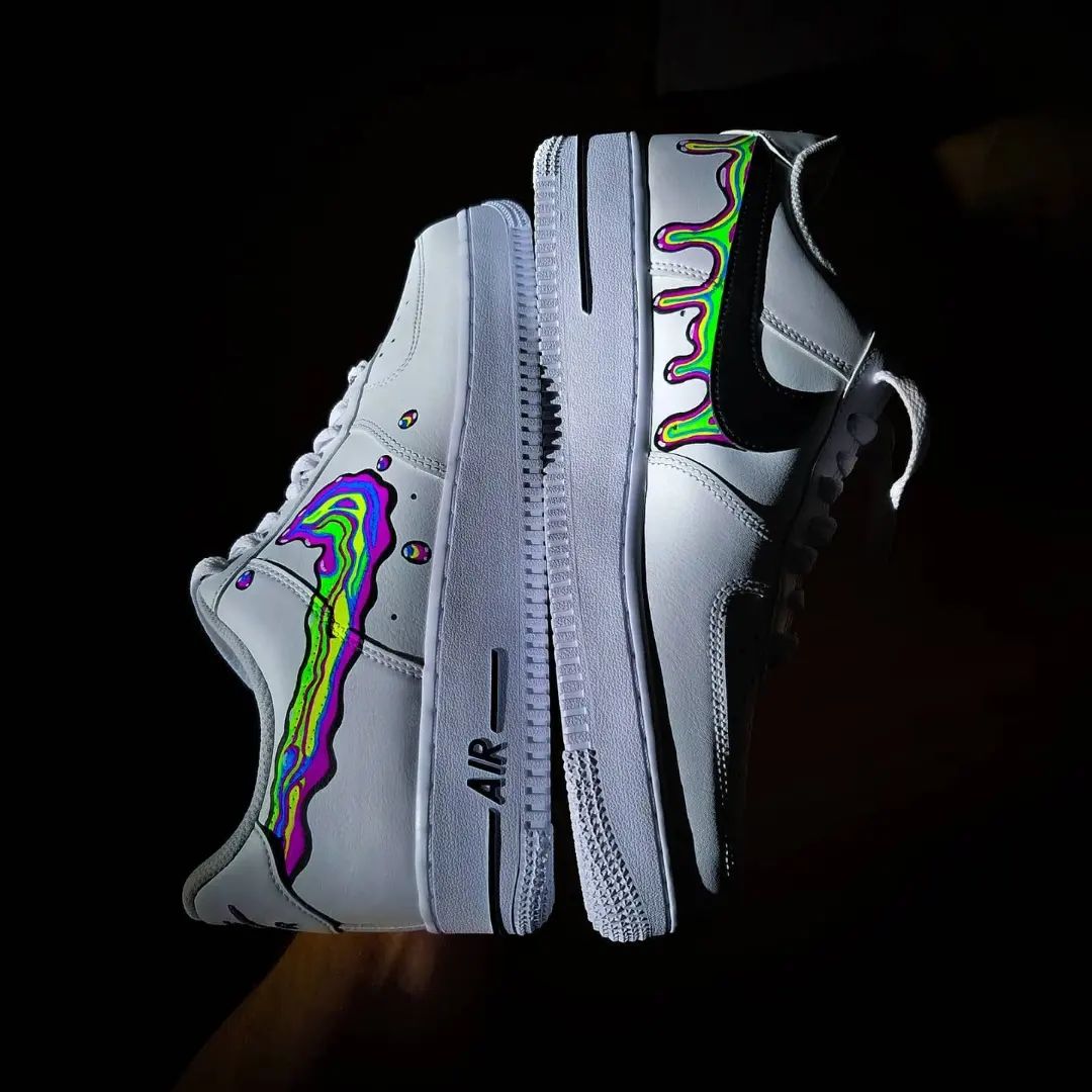 Custom AF 1s Shoes with Rainbow Drip Pattern Black Color