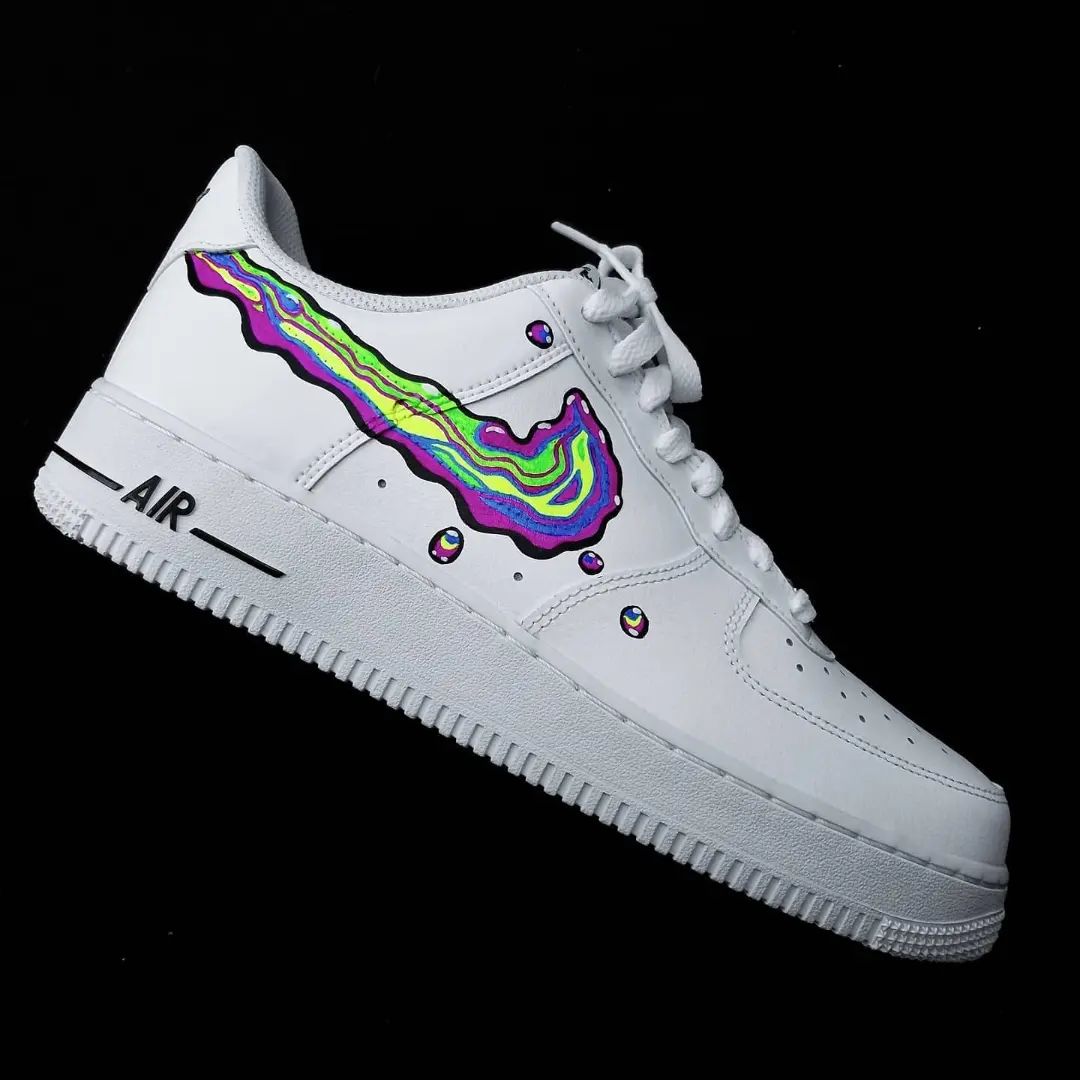 Custom AF 1s Shoes with Rainbow Drip Pattern Black Color