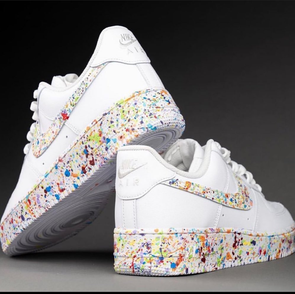 Custom AF 1s Shoes with Rainbow Multicolor Ink Splash Design