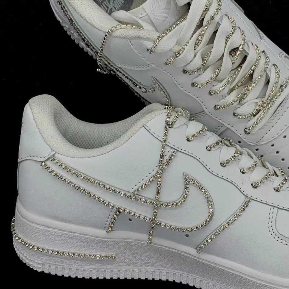 Custom AF 1s Shoes with Rhinestones Silver