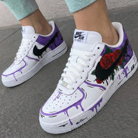 Custom AF 1s Shoes with Rose Graffiti Purple Black