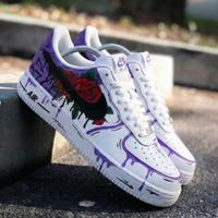 Custom AF 1s Shoes with Rose Graffiti Purple Black