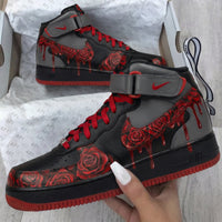 Custom AF 1s Shoes with Rose Pattern and Red Gray Color